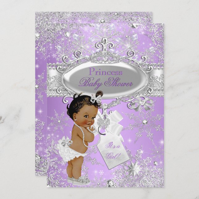 Lila Princess Winter Baby Shower Ethnic Inbjudningar (Fram/baksida)