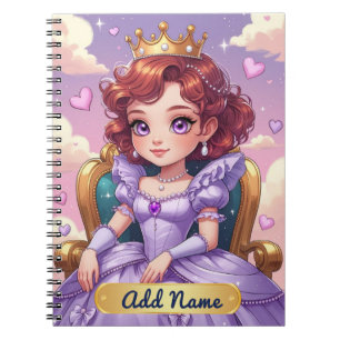 Lila prinsess anteckningsbok – redigerbart namn