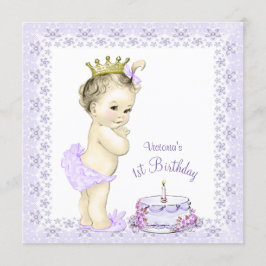 Lila prinsessa 1:a födelsedagsinbjudan inbjudningar