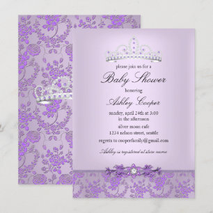 Lila prinsessa baby shower tiara inbjudningar