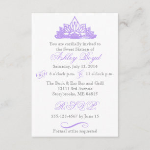 Lila prinsessa Sweet Sixteen-inbjudan Inbjudningar