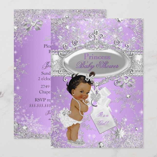Lila prinsessa vinter baby shower etniskt inbjudningar (Fram/baksida)