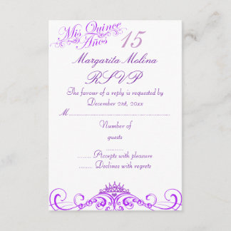 Lila prinsessans tiara Quinceanera RSVP OSA Kort