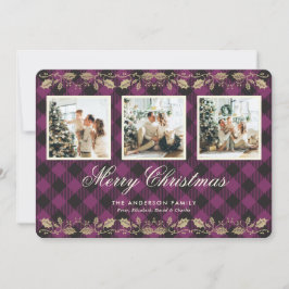 Lila Pset Guld Holly Photo God jul Card Julkort