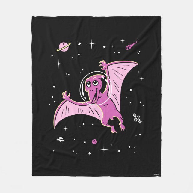 Lila Pterodactyl Dinos in Space Fleecefilt (Framsidan)