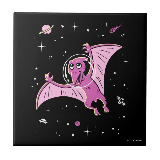 Lila Pterodactyl Dinos in Space Kakelplatta (Framsidan)
