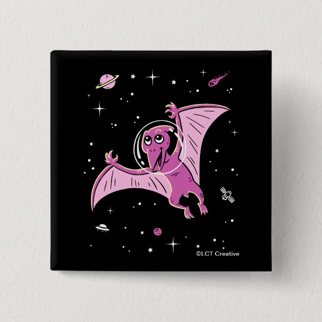 Lila Pterodactyl Dinos in Space Knapp (Framsida)