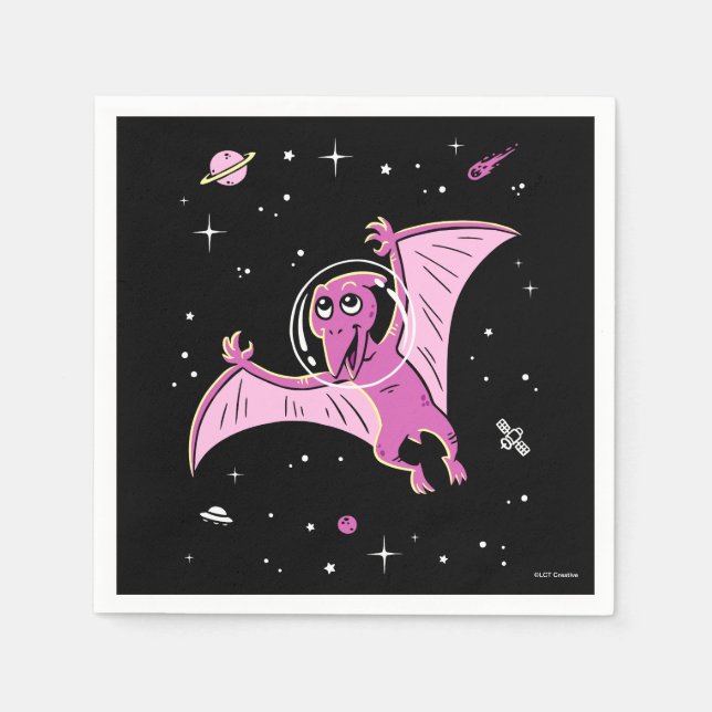 Lila Pterodactyl Dinos in Space Pappersservett (Framsidan)