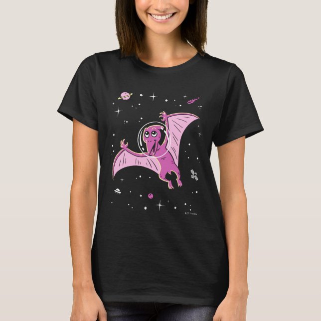 Lila Pterodactyl Dinos in Space T Shirt (Framsida)