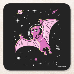 Lila Pterodactyl Dinos in Space Underlägg Papper Kvadrat