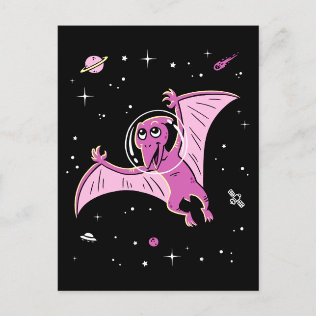 Lila Pterodactyl Dinos in Space Vykort (Framsida)