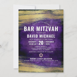 Lila Pub Mitzvah Gold Foil Modern med fetstil och Inbjudningar