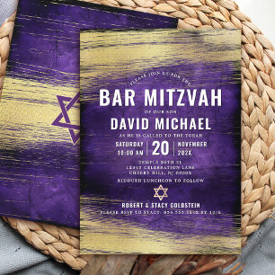 Lila Pub Mitzvah Gold Foil Modern med fetstil och Inbjudningar