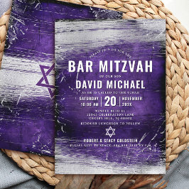 Lila Pub Mitzvah Modern Silver Foil Inbjudningar