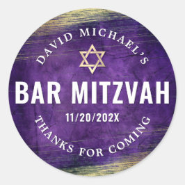 Lila Pub Mitzvah Watercolor Gold Foil Modern Runt Klistermärke