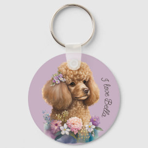 Lila Pudel Hund Blommigt Whimsique and Cute Nyckelring