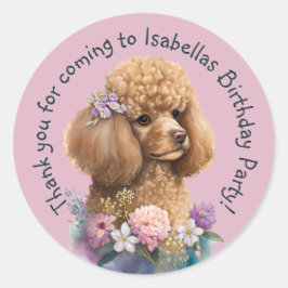 Lila Pudel Tack för din Hund Blommigt Viktigt Runt Klistermärke