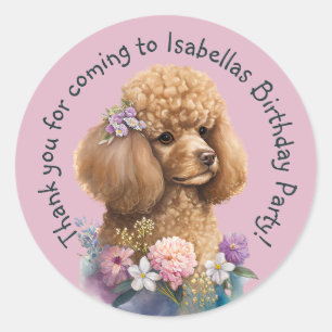 Lila Pudel Tack för din Hund Blommigt Viktigt Runt Klistermärke