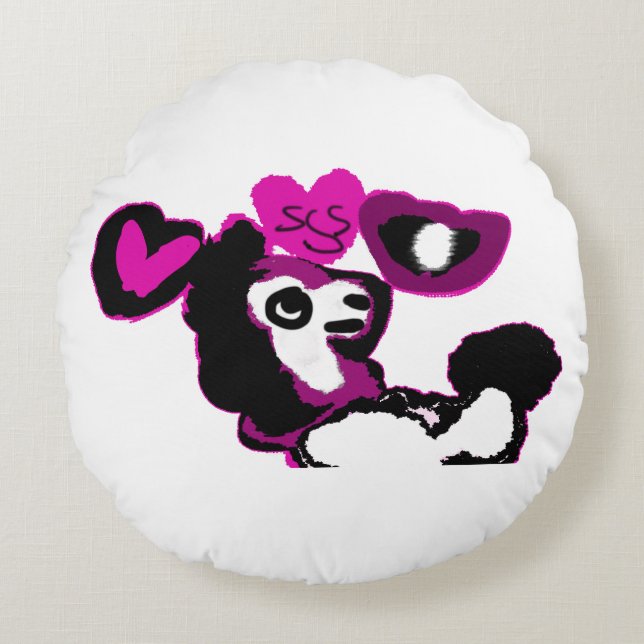 Lila pudelkonst rund kudde (Framsidan)