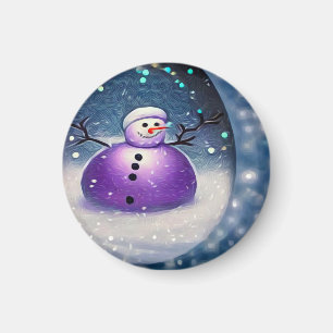 Lila Pudgy Pavisserligen Snögubbe Magnet
