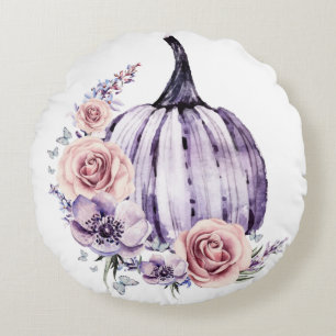 Lila pumkin söt blommigt faller höstblommor där rund kudde