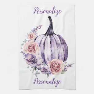 Lila Pumkin söt blommigt faller höstblommor  Kökshandduk