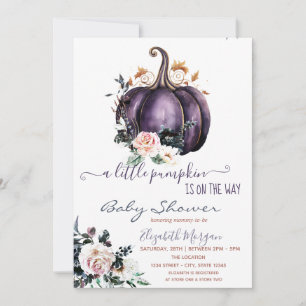 Lila pumpa blommor, prickig baby shower  inbjudningar
