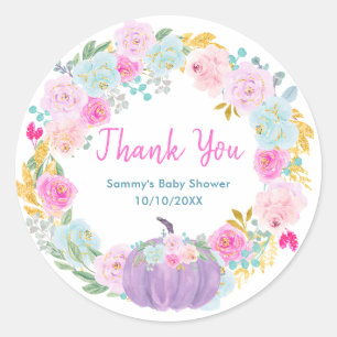 Lila pumpa blomsterkrans Baby Shower Tack Runt Klistermärke