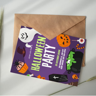 Lila Pumpa Boo Söt Halloween-fest Invitation Inbjudningar