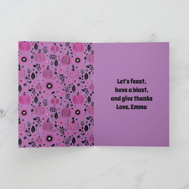 Lila pumpa och höstblomma personlig  inbjudan (Inuti)