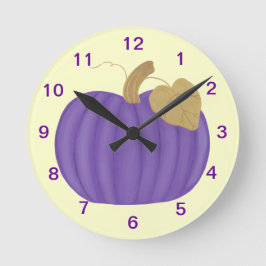 Lila Pumpkin Guld Löv Clock Rund Klocka