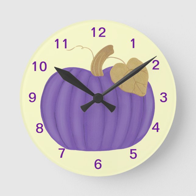 Lila Pumpkin Guld Löv Clock Rund Klocka (Framsida)