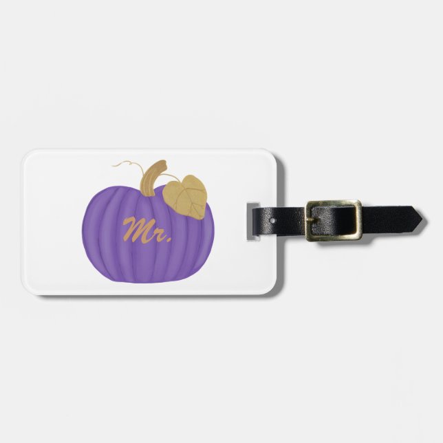 Lila Pumpkin Guld Löv Luggage Tag Bagagebricka (Horisontell Framsida)