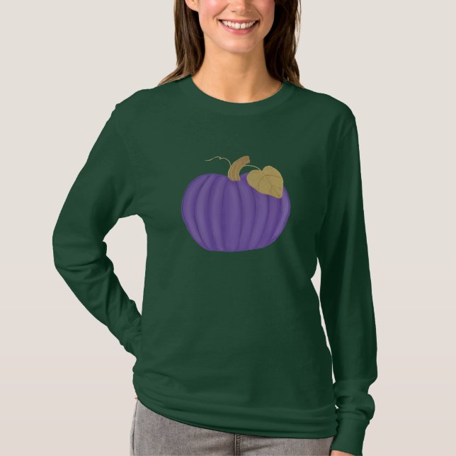 Lila Pumpkin med guld löv t-skjortor T-shirt (Framsida)