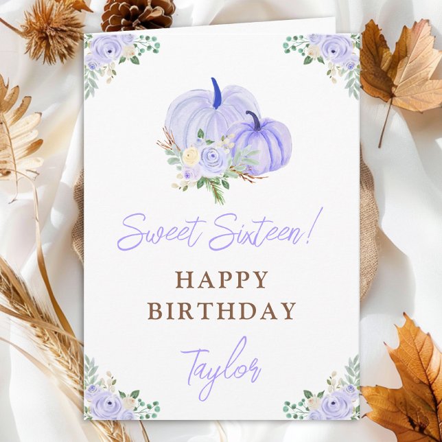 Lila Pumpkins Blommigt Sweet sixteen Birthday Kort (Skapare uppladdad)