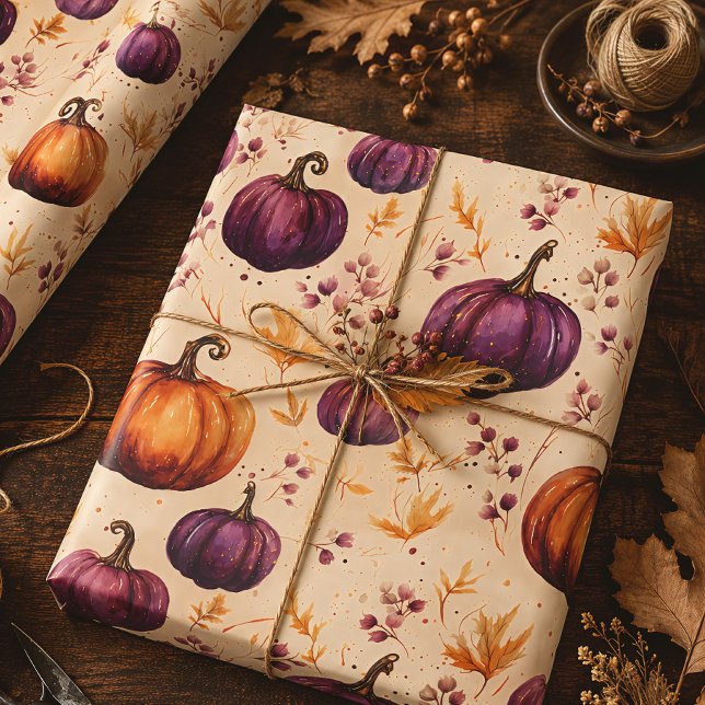 Lila pumpor höstskörd tacksgiving presentpapper (Skapare uppladdad)