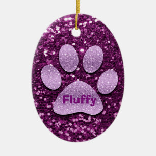 Lila Puppy Tass Faux Glitter Julgransprydnad Keramik