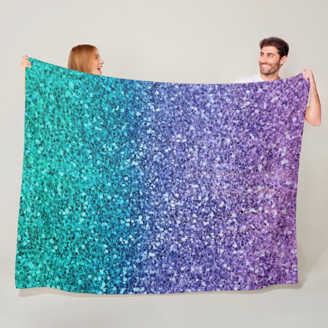 Lila Purplett & Teal Aqua Grön Glittrig Glitter Fleecefilt (På plats)