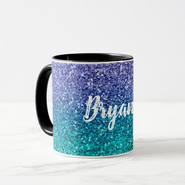 Lila Purplett & Teal Aqua Grön Glittrig Glitter Mugg (Framsida vänster)