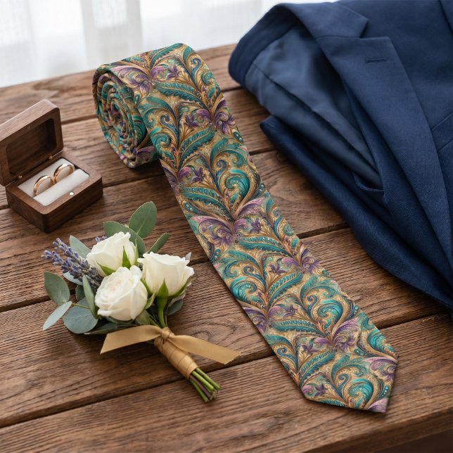 Lila Purpur Turkos Blå Grön Guld Paisley Mönster Slips (Skapare uppladdad)
