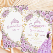 Lila Purpurros Guld Fjäril Quinceañera