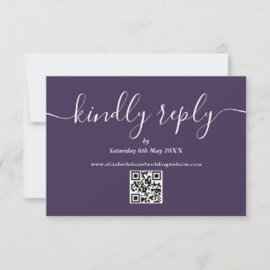 Lila QR-kod Elegant handstil Vänligen svara OSA Kort