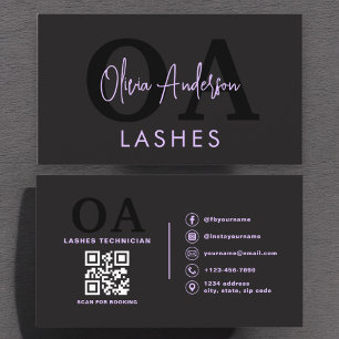 Lila QR-kod Öga Lash Technician Black Visitkort