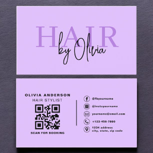 Lila QR-kodhårstylist, typografi Visitkort