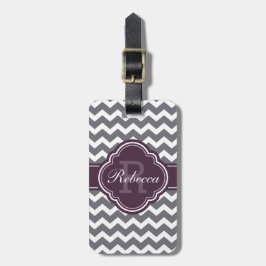 Lila Quatrefoil Monogram Grått Chevron Mönster Bagagebricka