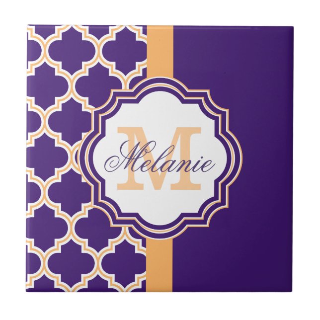 Lila Quatrefoil Monogram Kakelplatta (Framsidan)