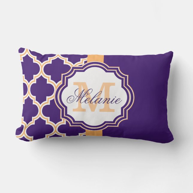 Lila Quatrefoil Monogram Lumbarkudde (Framsida)