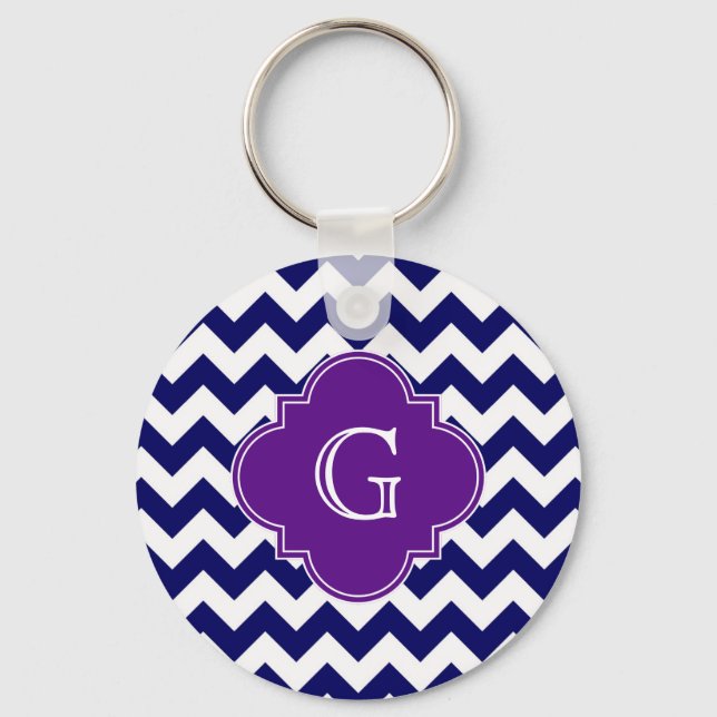 Lila Quatrefoil Monogram Nyckelring (Framsida)