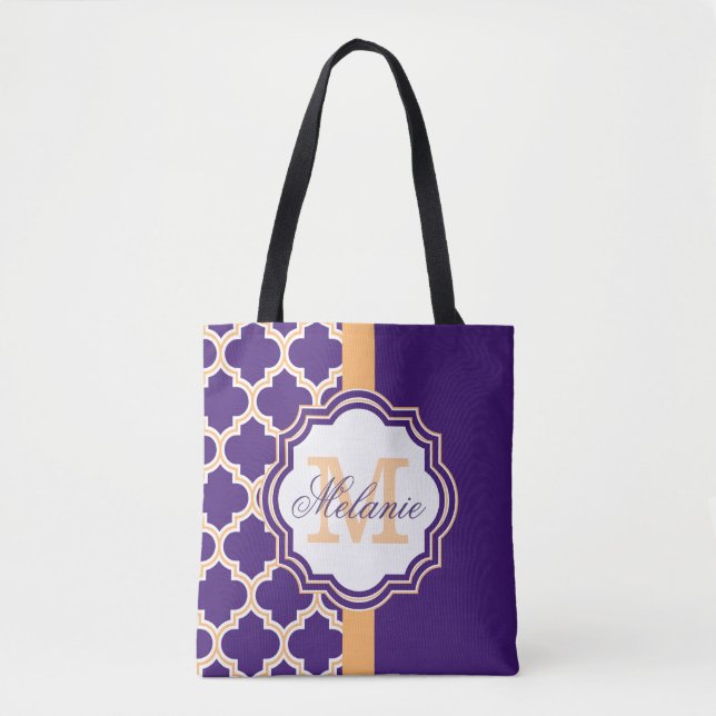 Lila Quatrefoil Monogram Tygkasse (Framsida)