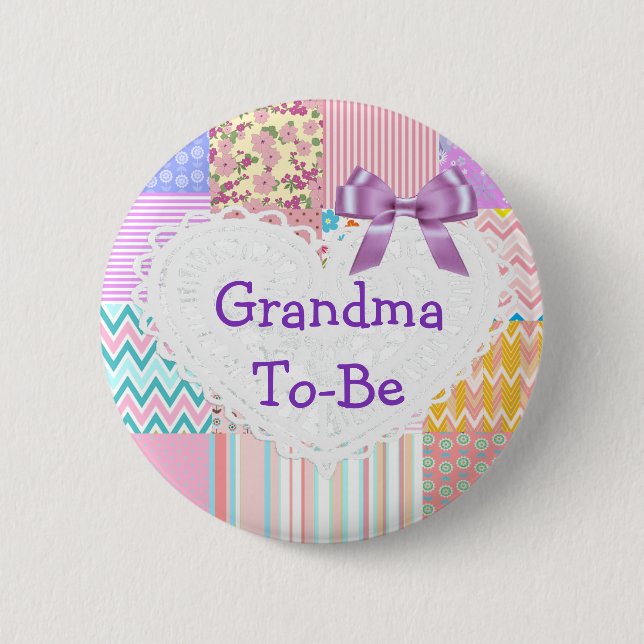 Lila Quilt Mormor att bli Baby Shower Knapp (Framsida)